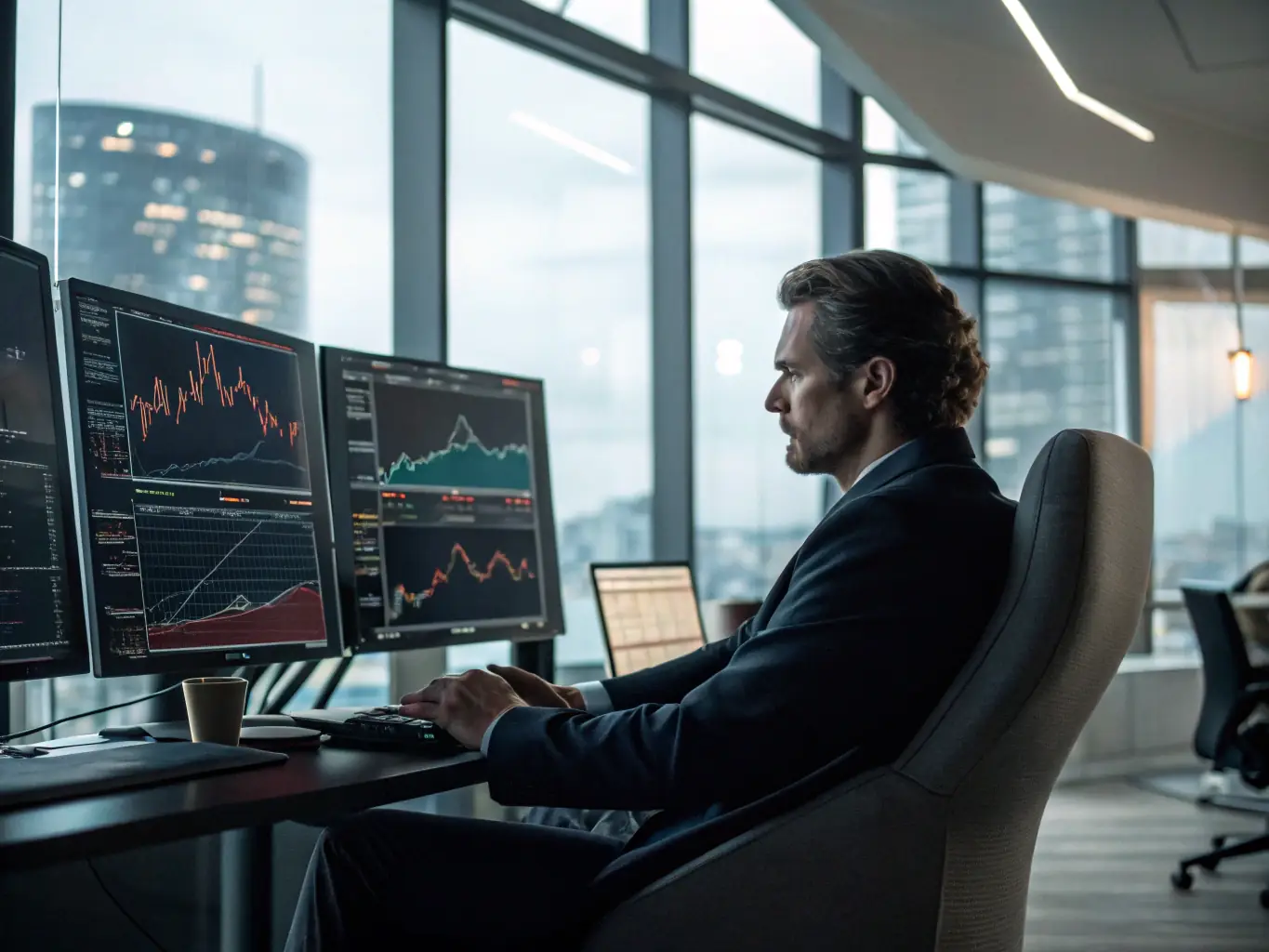 A detailed image of a financial analyst using a machine learning model to predict stock market trends, showcasing Artilligen's expertise in finance.