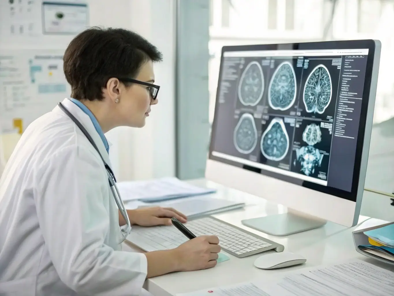 A visual representation of medical image analysis using deep learning models to detect brain tumors and cancer cells, illustrating Artilligen's healthcare applications.