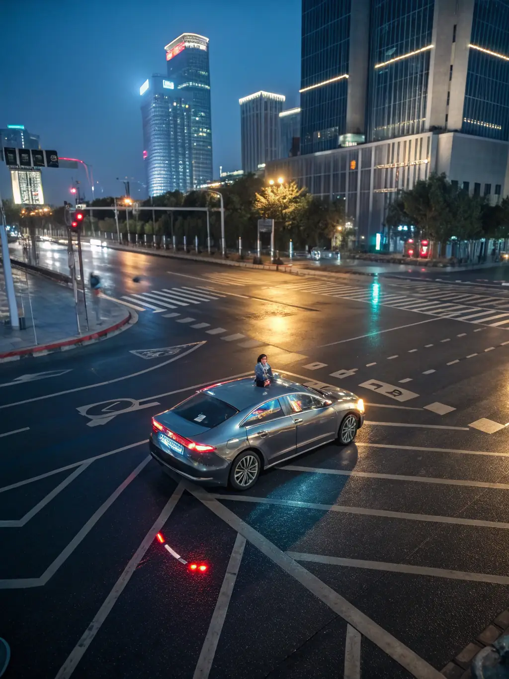 A detailed image of a self-driving car navigating city streets using AI, showcasing Artilligen's expertise in autonomous vehicle technology.