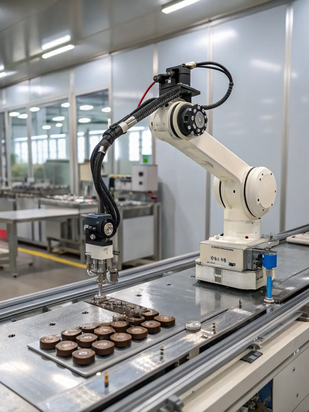 An image of a manufacturing line where AI is detecting defects in products, showcasing Artilligen's quality control solutions.